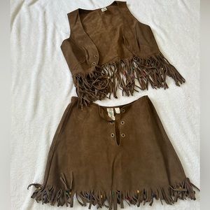 1970s Vintage Darjon Suede Leather Vest and Mini Skirt
